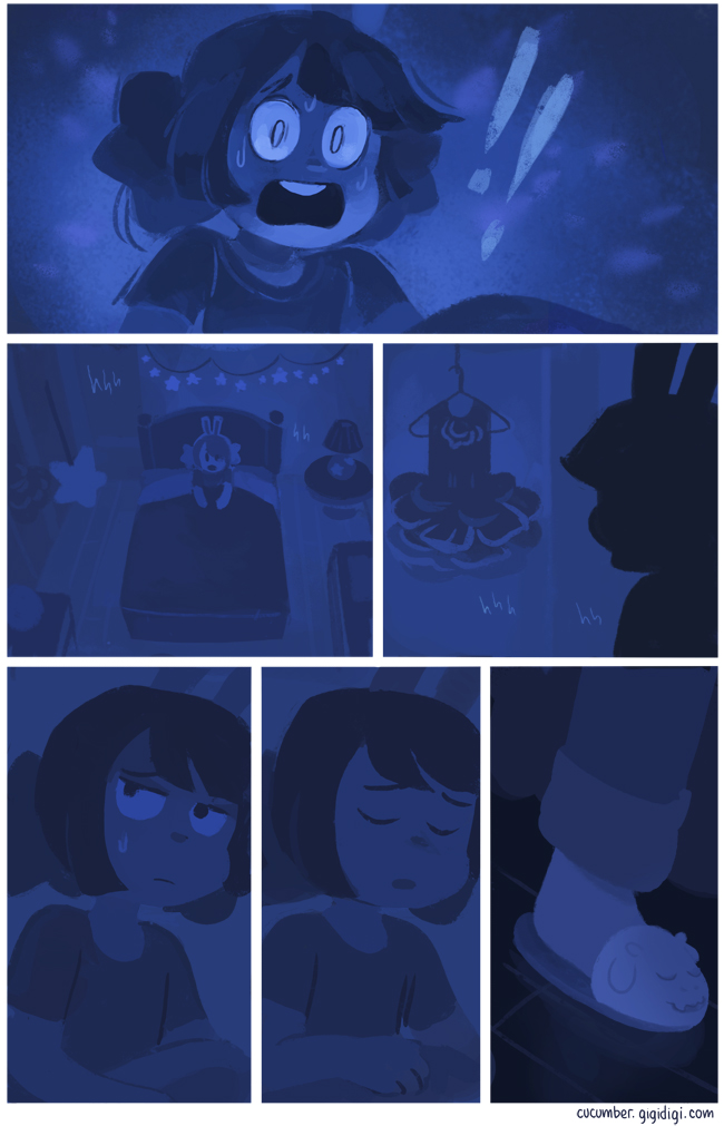 Comic panels from Cucumber Quest, featuring Toriel slippers